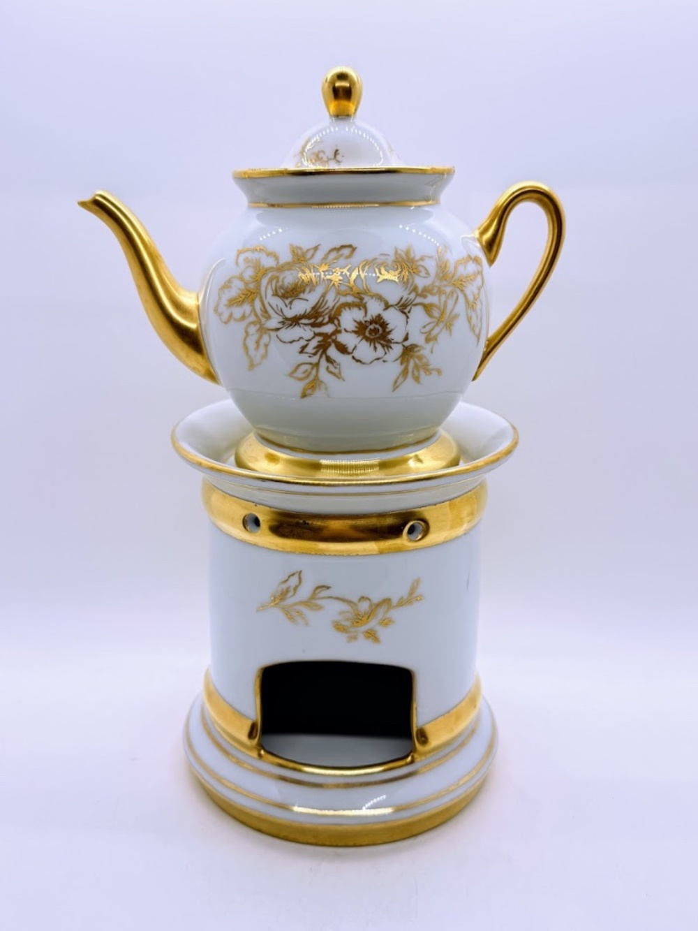 Vintage CNP French Veilleuse Tisaniere Porcelain Teapot with Warmer Handpainted